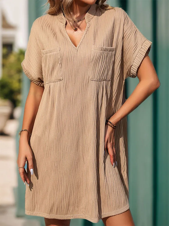Casual Notched Plain Loose Dress With No