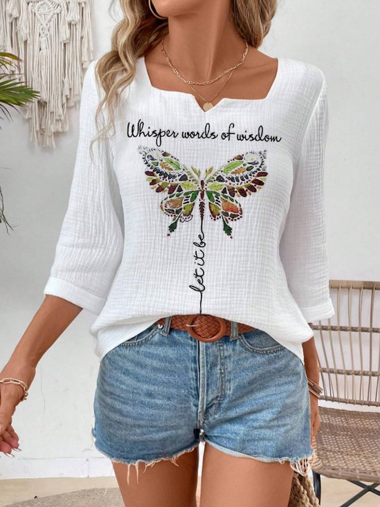 Loose Casual Cotton Notched Blouse