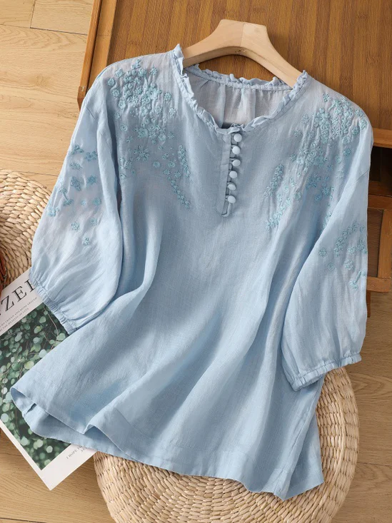 Casual Cotton And Linen Blouse