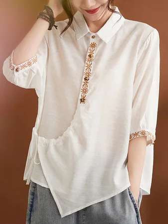 Loose Embroidery Patterns Casual Blouse