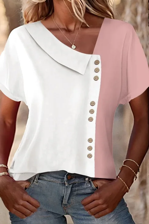 Loose Casual Color Block Blouse