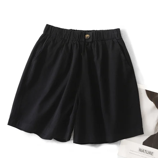 Casual Plain Polyester Cotton Loose Shorts