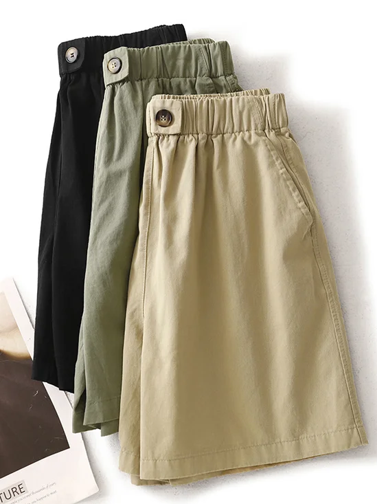 Casual Plain Polyester Cotton Loose Shorts