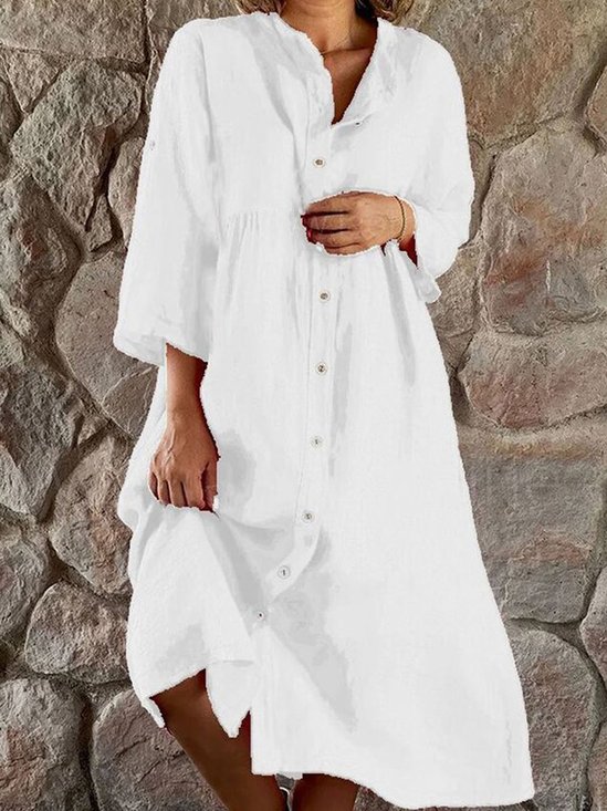Cotton And Linen Casual Dress With No