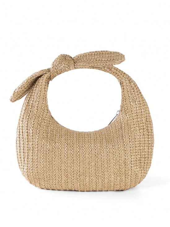Vacation Bowknot Straw Woven Handbag Crescent Bag