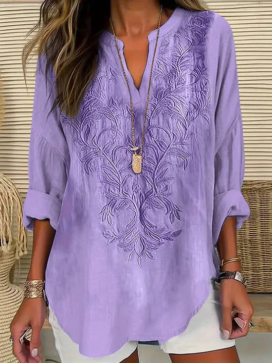 Women's Purple Flower Print Casual Shirt