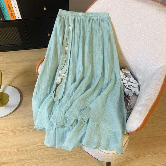 Casual Embroidery Patterns Acrylic Loose Skirt