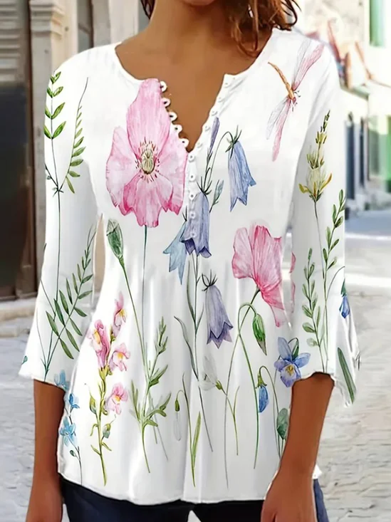 Crew Neck Floral Casual Blouse