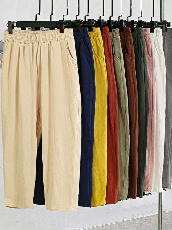 Plain Casual Cotton Pants