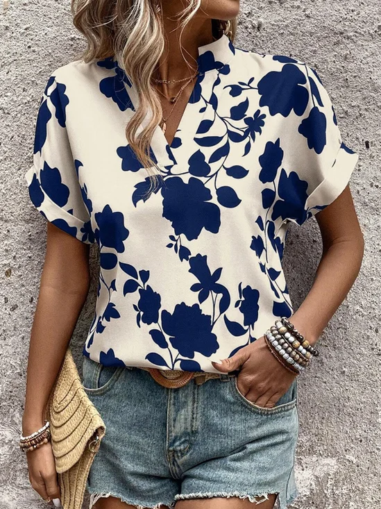 V Neck Loose Casual Blouse
