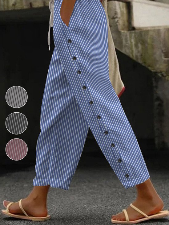 Loose Striped Casual Pocket Stitching Pants
