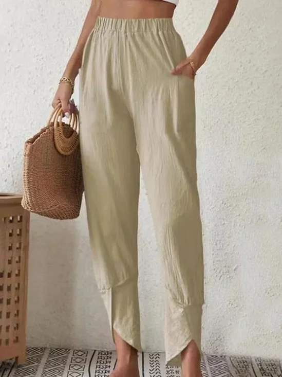 Casual Cotton Pocket Stitching Plain Pants