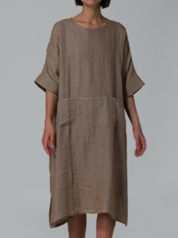 Casual Cotton And Linen Dress With No