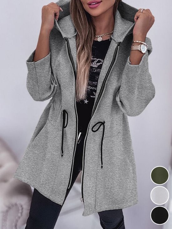 Hoodie Plain Zipper Casual Jacket