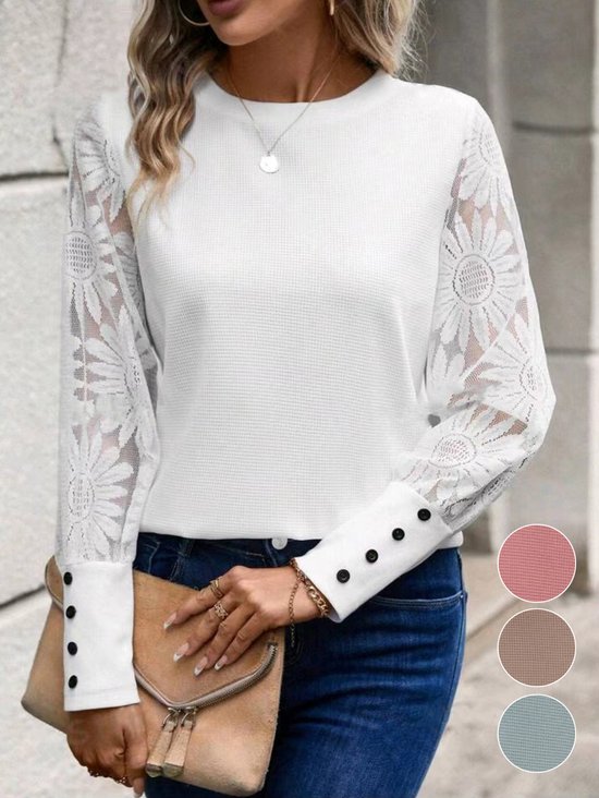 Women Plain Crew Neck Casual Long Sleeve T-shirt