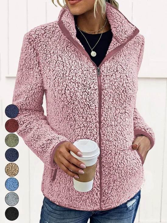 Shawl Collar Casual Fluff/Granular Fleece Fabric Teddy Jacket