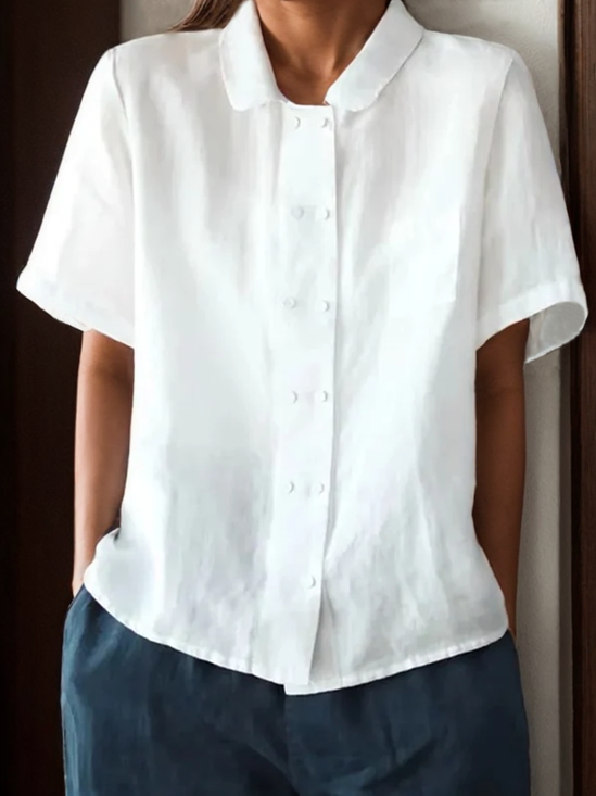 Vacation Plain Shawl Collar Shirt