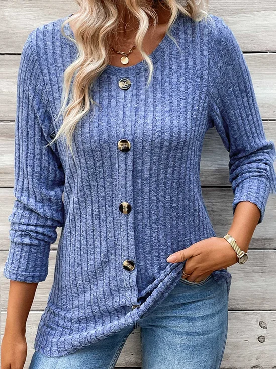 Women Plain Crew Neck Casual Long Sleeve T-shirt