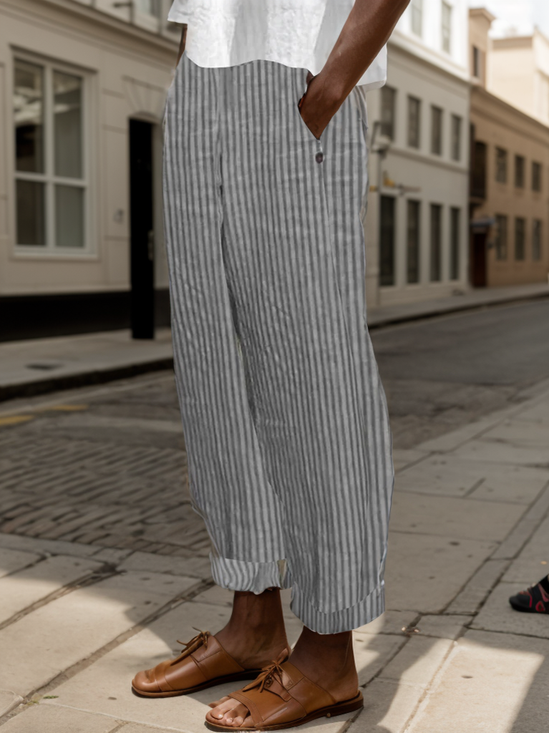 Striped Loose Casual Cotton Pants