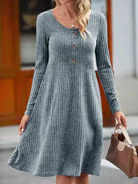 Casual Buttoned Jersey Dress With No