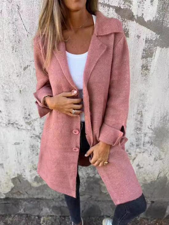 Lapel Collar Loose Plain Elegant Coat