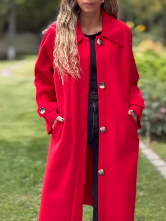 Loose Pocket Stitching Plain Casual Coat