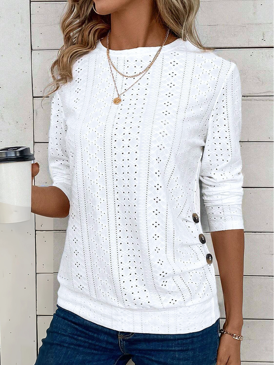 Women Plain Crew Neck Casual Long Sleeve T-shirt