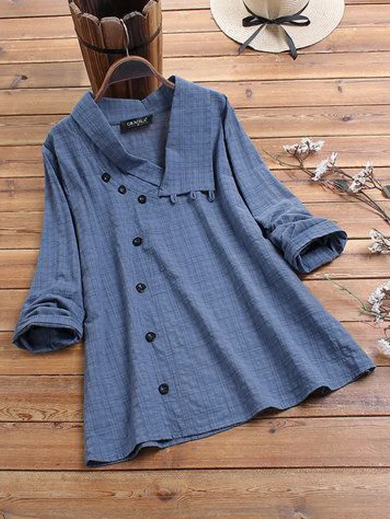 Linen Cotton And Linen Loose Plaid Shirt