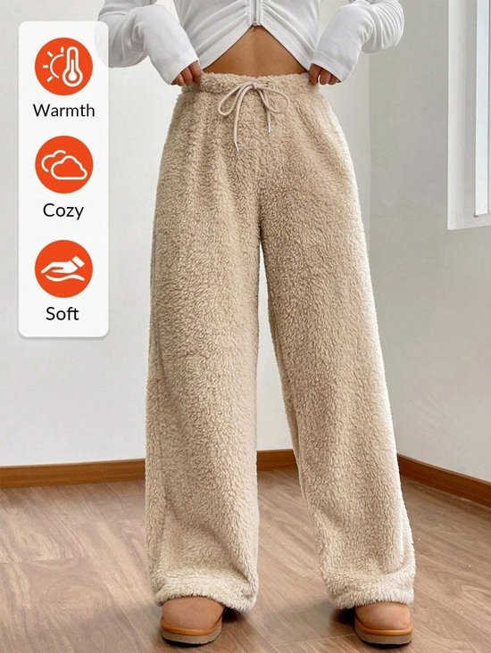 Fluff/Granular Fleece Fabric Casual Plain Pants