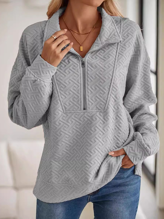 Loose Casual Shirt Collar Zipper Sweatshirt