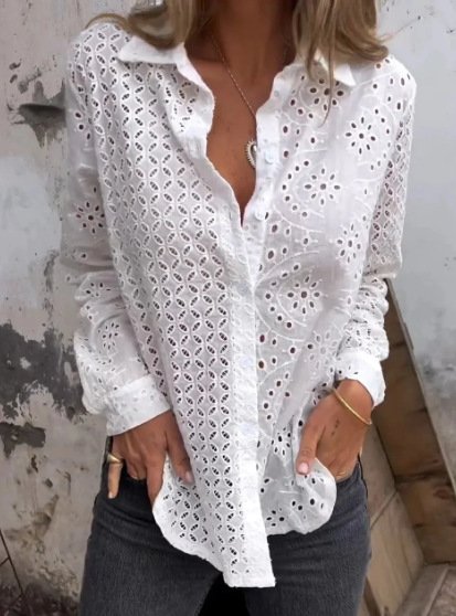Casual Loose Shawl Collar Plain Shirt