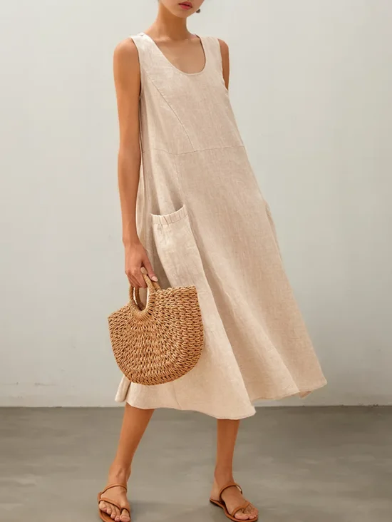 Crew Neck Loose Punk Cotton And Linen Dress