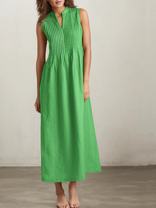 Linen Plain Crew Neck Maxi Dress