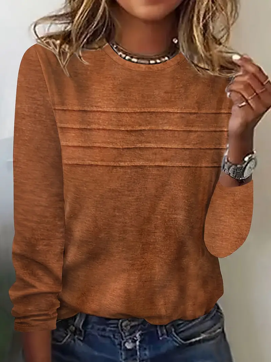 Women Striped Crew Neck Casual Long Sleeve T-shirt