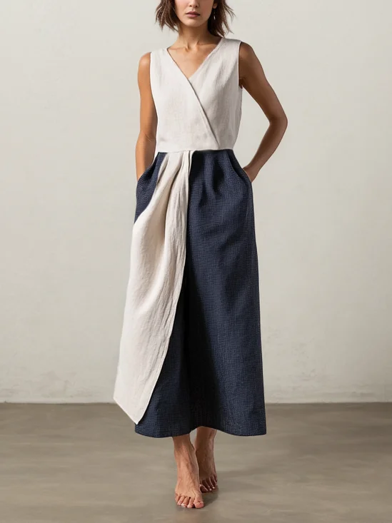 Linen Crew Neck Cotton And Linen Dress
