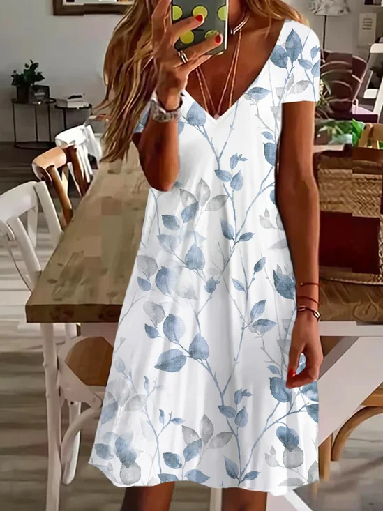 Women's Floral Spring Print Casual V-Neck Short Sleeve Dress