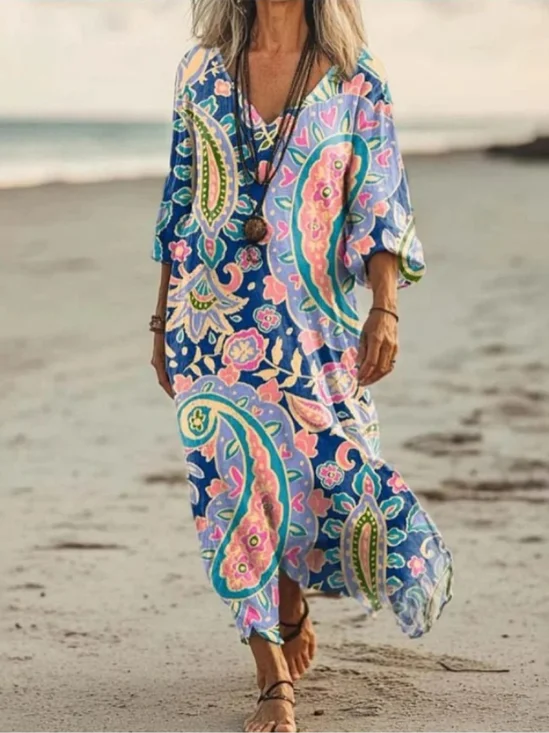 Women Paisley Beach Summer Maxi Dress