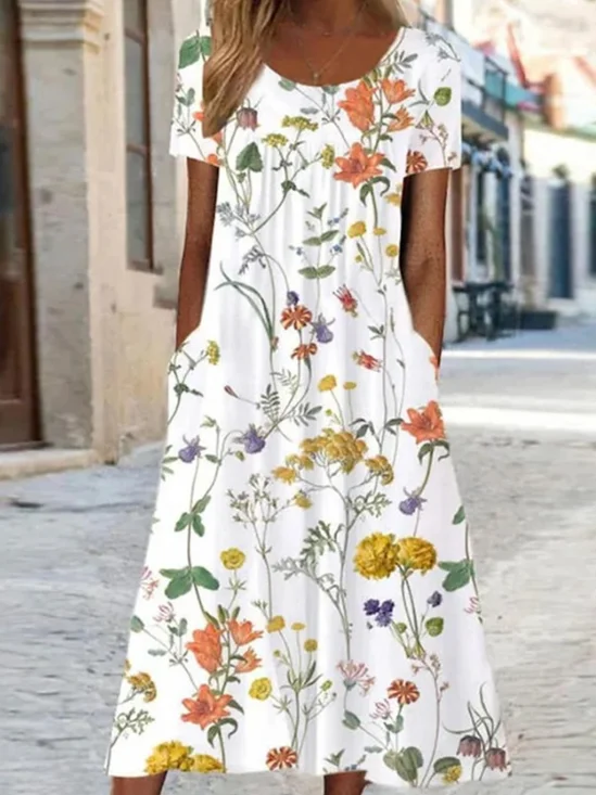 Crew Neck Regular Fit Vacation Dress With No