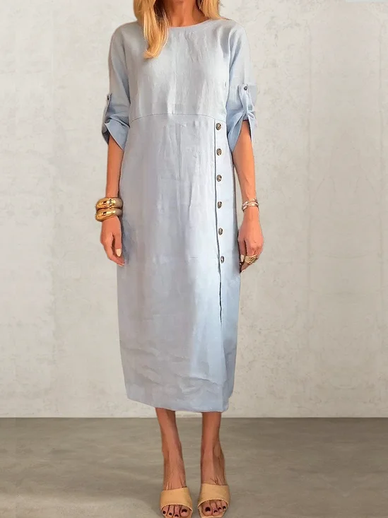 Casual Plain Asymmetric linen-cotton Midi Dress