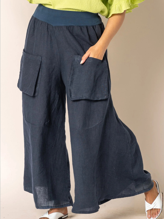Casual Plain Pocket Stitching Straight linen-cotton Pants