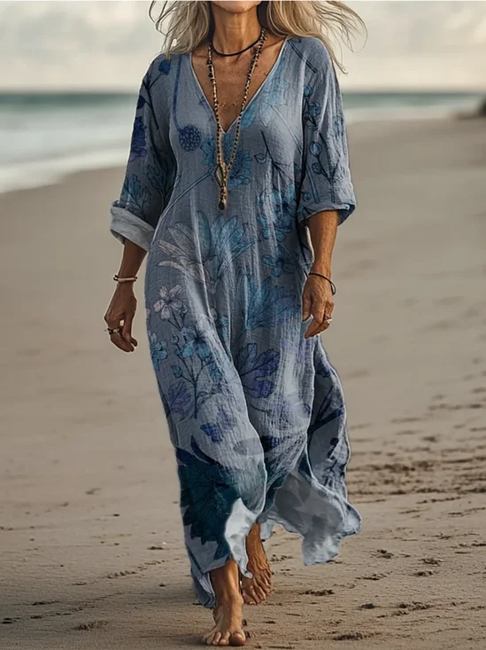 Regular Fit Floral Vintage Dress With No Belt