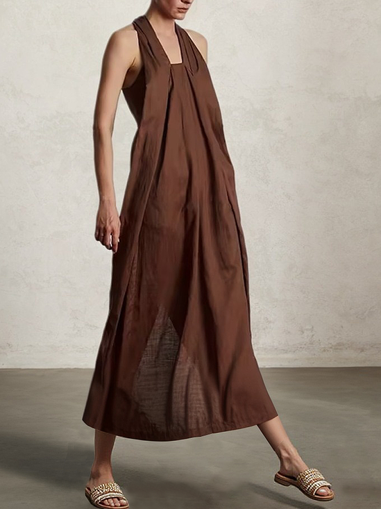 Vacation Plain Square Neck linen-cotton Maxi Dress
