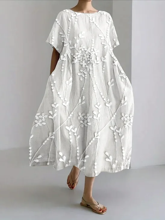 Floral Regular Fit Crew Neck Casual Dress With No