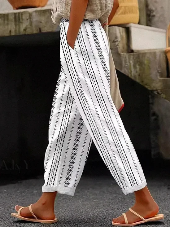 Women's Striped Print Spring Casual Pants