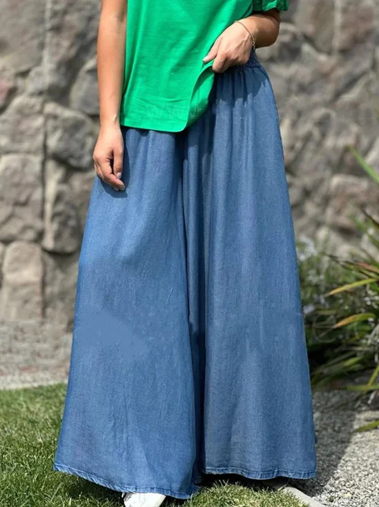 Casual Loose Wide leg Plain Jeans