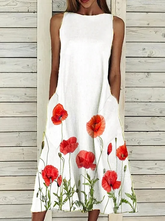 Cotton Regular Fit Crew Neck Casual Dress With No Belt