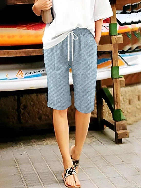 Women's Spring and Summer Imitation Denim Printed Casual Straight Lace-up Pants