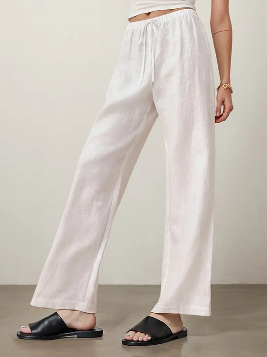 Casual Plain Straight linen-cotton Pants