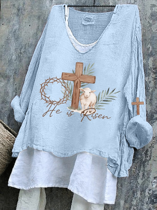 Women Easter (rabbit) V Neck Vintage Long Sleeve T-shirt