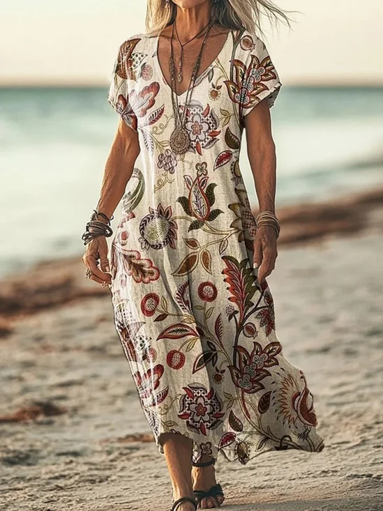 V Neck Vacation Dress With No Belt